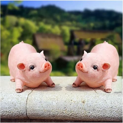 Adornos de jardín, estatua de jardín, lindo cerdo divertido para interiores y exteriores, escultura de césped, figuras de jardín decorativas (Mini,