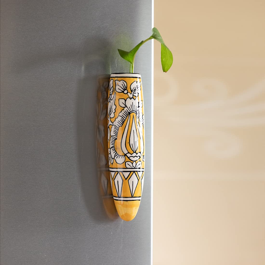 ExclusiveLane Mughal Heaven Ceramic Handpainted Magnetic Planters Pot for Fridge Refrigerator Magnet Planter for Home & Kitchen(Light Yellow & Enamel White, 1.9 x 1.5 x 7.2 Inch, 1 Piece),EL-021-225 (B09VYYNZJX) Amazon Price History, Amazon Price Tracker