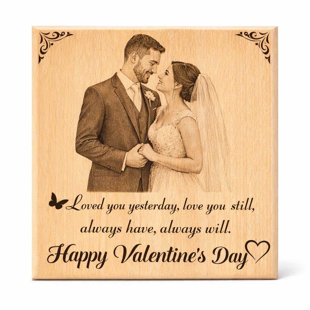 Personalized Wooden Photo Frame with Laser Engraving | Custom Photo on Wood | Gift for Couples, Anniversary, Valentine’s Day | 5x4 Inch-image-3