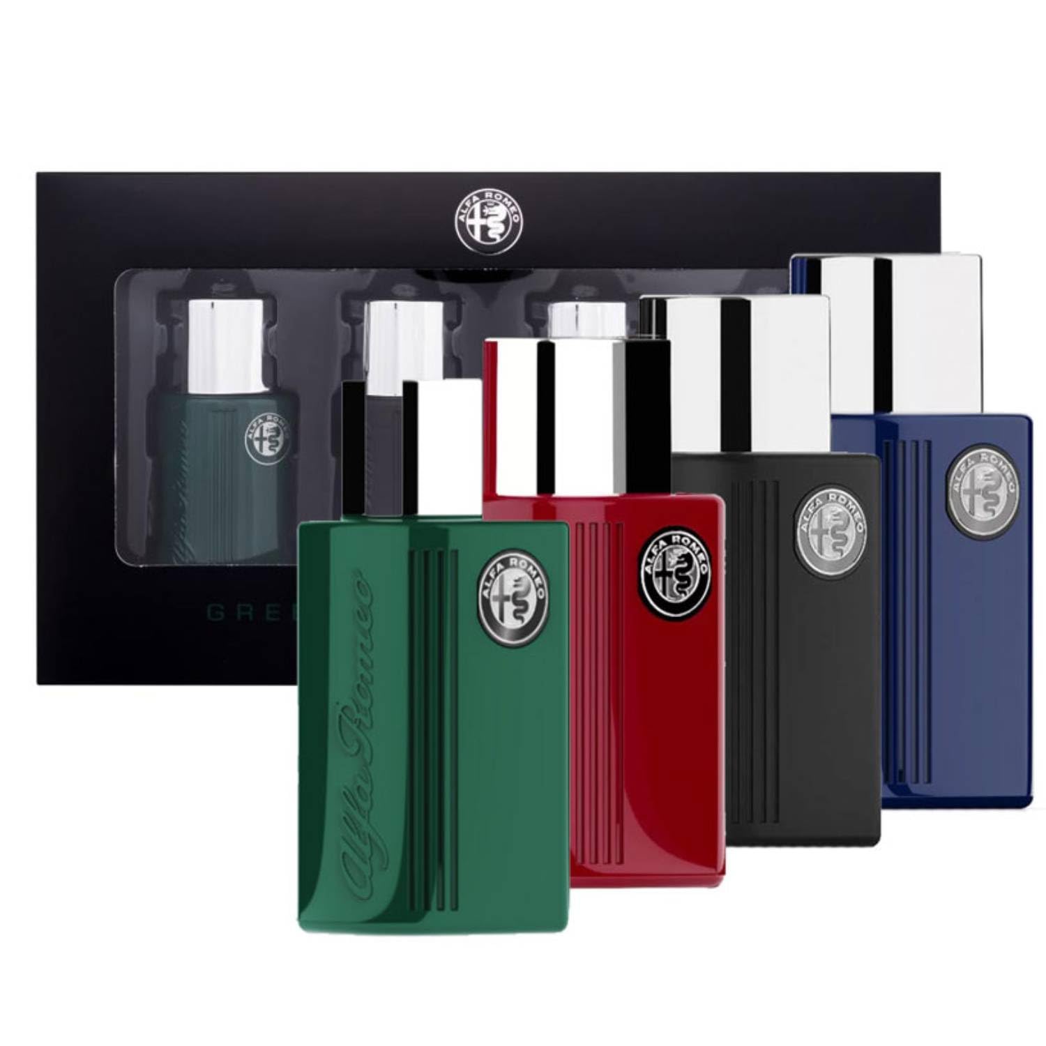 Alfa Romeo Opakowanie prezentowe dla mężczyzn Green Black Blue Red Perfumy Woda toaletowa Spray 4 x 15 ml