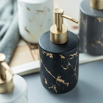 Gold Soap Dispenser, Dish Soap Dispenser for Kitchen Liquid Soap Pump Dispenser for Shower, Ceramics Refillable Hand Soap Lotion Dispenser, Shampoo Lotions Bottle for Bathroom, 10.5 OZ Black.