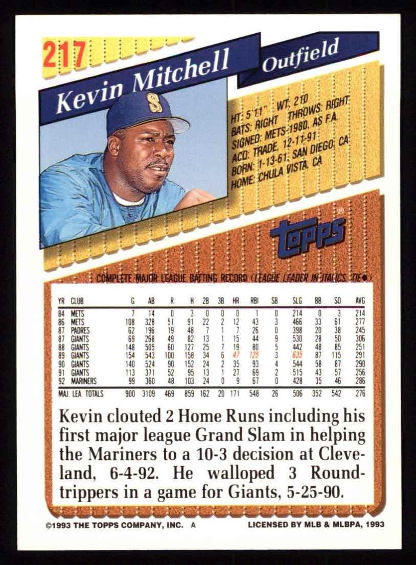 Amazon.com: 1993 Topps #217 Kevin Mitchell Seattle Mariners