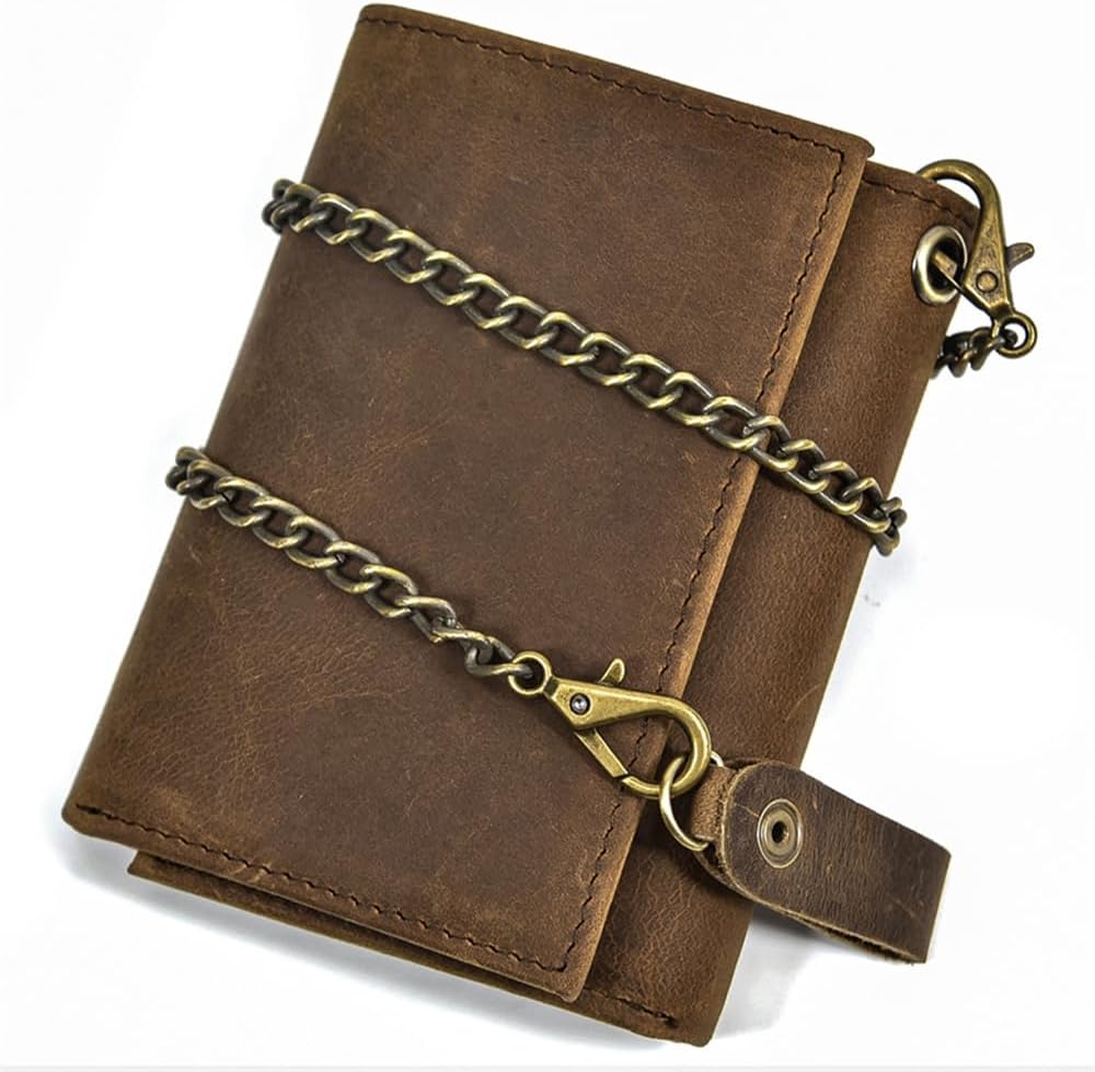 PINKPIN Mens Wallets with Chains, Genuine Leather Trifold Wallet RFID Blocking Anti-Theft Chain for Biker, Motorcycle (Brown) - Image 9