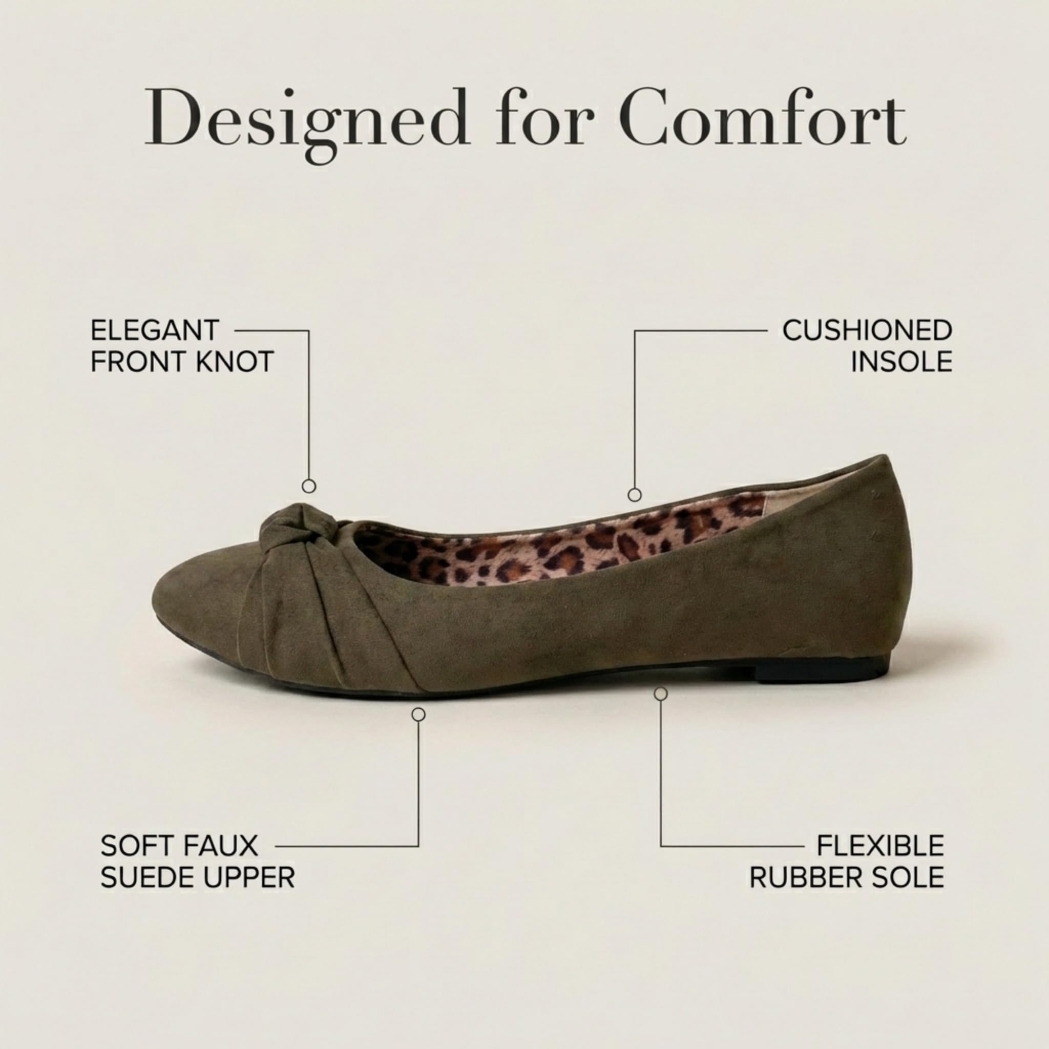 Epic Step Ballet Flats for Women, Comfortable Slip on Faux Suede Round Toe, Ballerina Dressy Flat Shoes (Olive, 9)