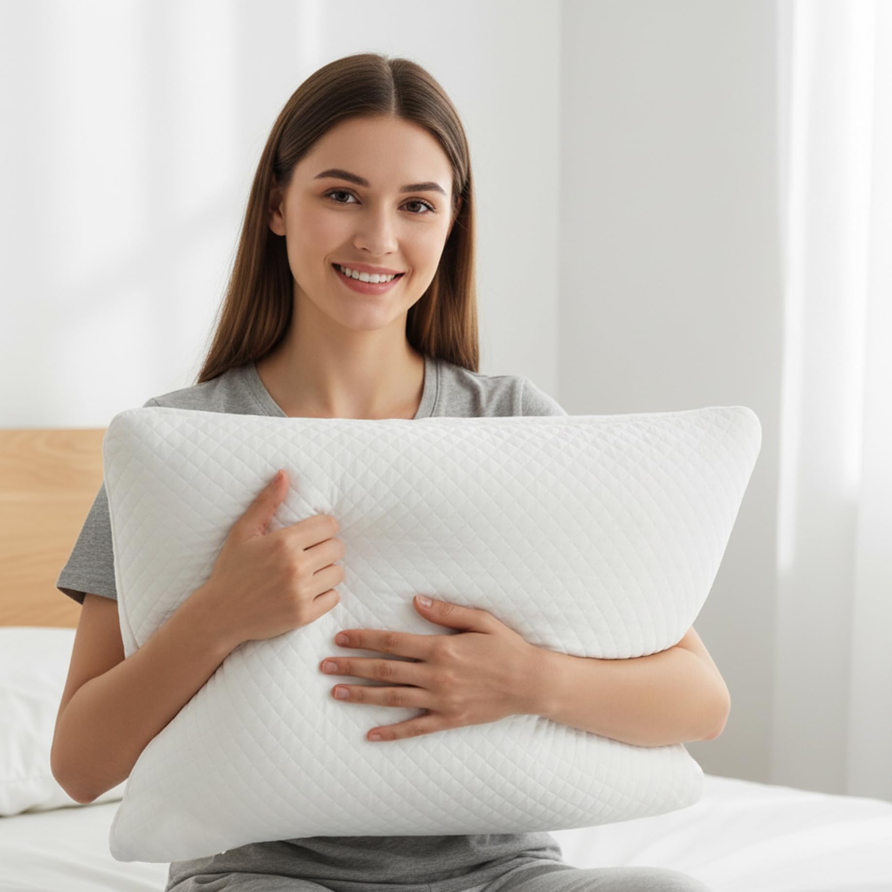 Cuscino in Memory Foam Gel, Cuscino Queen Size per alleviare Il Dolore al Collo con Rivestimento in bambù - Supporto per Chi Dorme sul Fianco, sulla Schiena e sullo Stomaco.