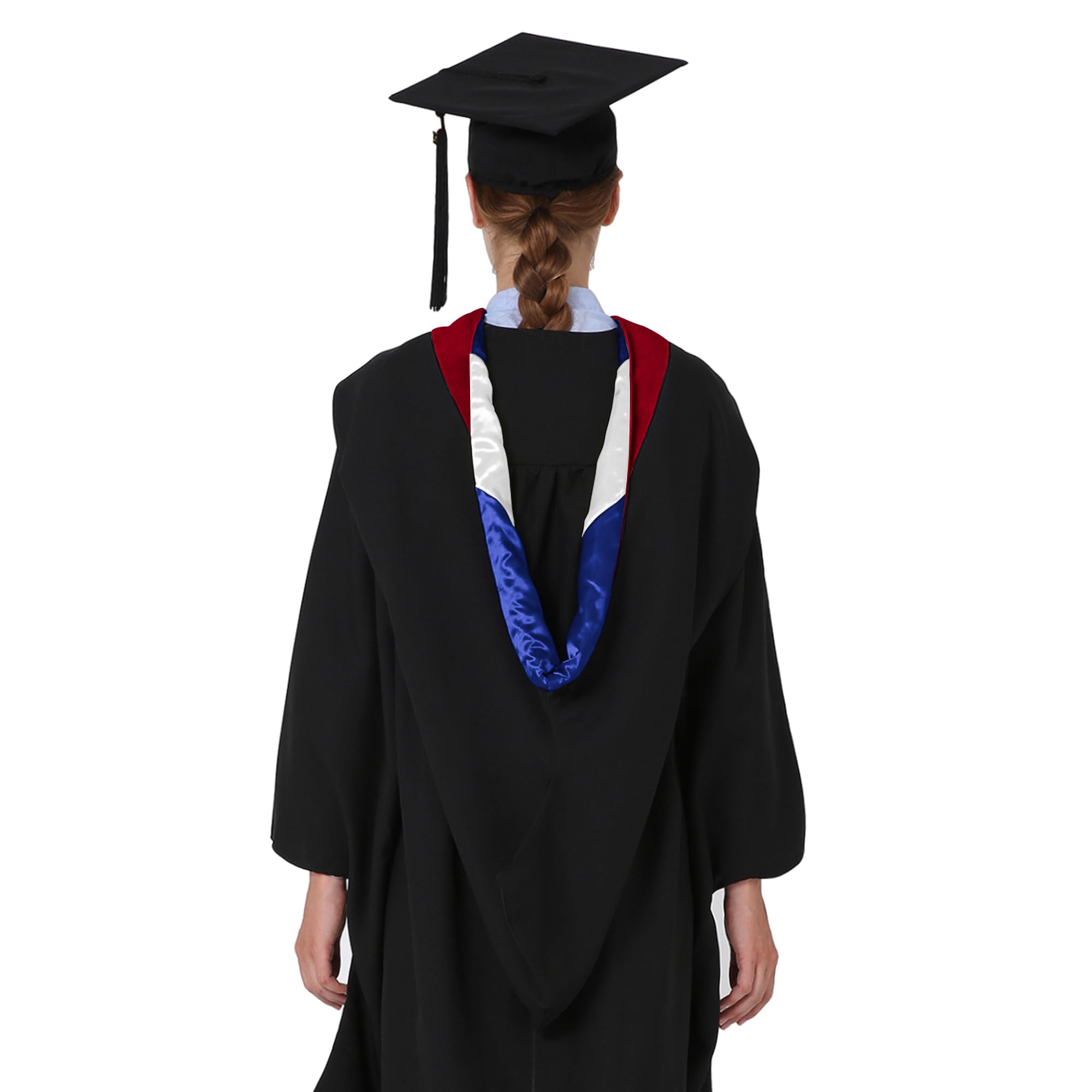 GraduationMall Deluxe Graduation Hood for Bachelor Academic Unisex 15 kolorów, Czerwony / królewski niebieski / biały, Rozmiar uniwersalny