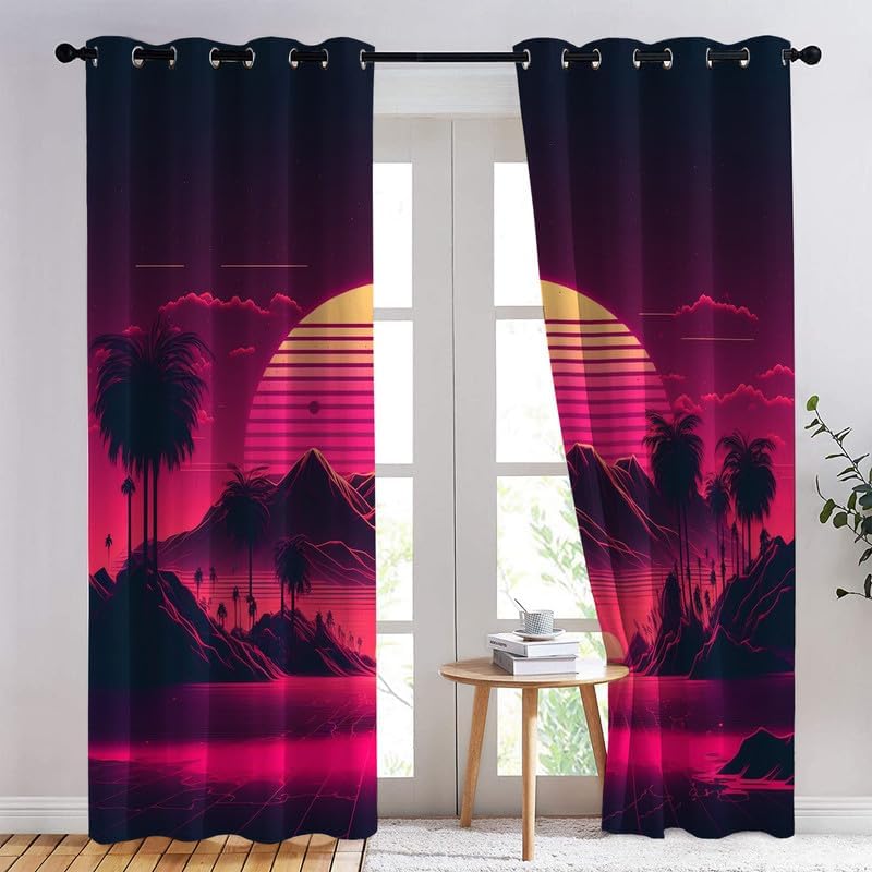Neon Curtains for Bedroom Living Room, Sunset Blackout Curtains 63 Inch Length 2 Panels Set, Thermal Insulated Grommet Drapes, Decorative Patterned Window Treatments