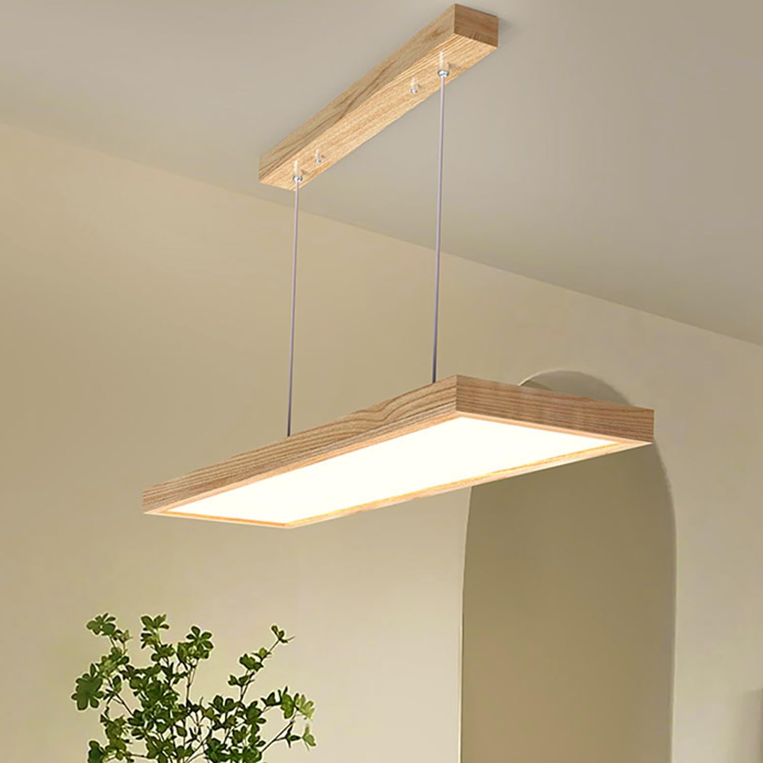 LED Pendelleuchte Esstisch Hängelleuchte Holz Rustikal Dimmbar 48W Mit Den Fernbedienung Pendellampe Höhenverstellbar Moderner Hängellampe Harzleuchter Für Küche Kronleuchter Wohnzimmer Büro Cafe