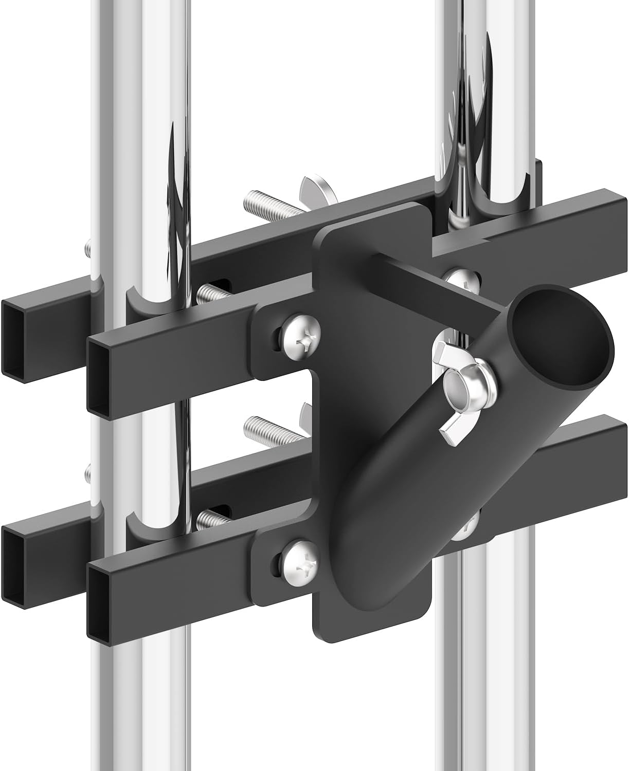 Heavy Duty No Drilling Flagpole Mount for Railing, Fence, Porch, Balcony - Metal Flagpole Holder for 1 Inch Flagpole (Black)