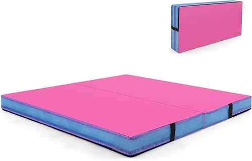 Goplus Tapete de gimnasia plegable, de 4 x 4 x 4 pulgadas de grosor, doble plegable, con asas de transporte y cubierta de piel sintética, tapete de
