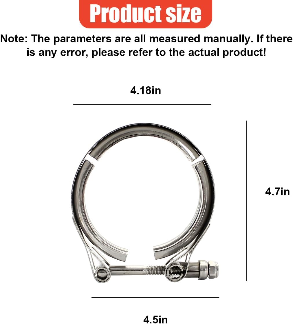 3 Inch Car V Band Clamp, Automotive Exhaust Tube Clamps for Flange Kit, Stainless Steel V Band Clamp Replacement Accessories for Downpipes, Exhaust Systems (3", 2PCS)