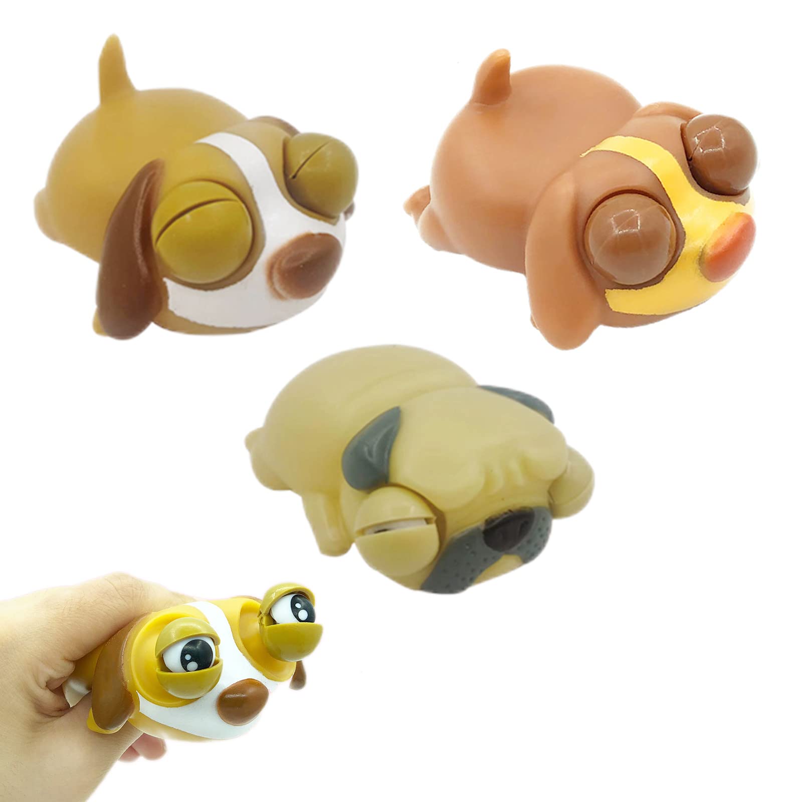 3Pcs Funny Dog Pinch Squishy Squeeze Pop Out Eyes Stress Squeezing, Novelty Fidget Toy Xmas Stocking Fillers for Kids Boys Girls Adults Birthday