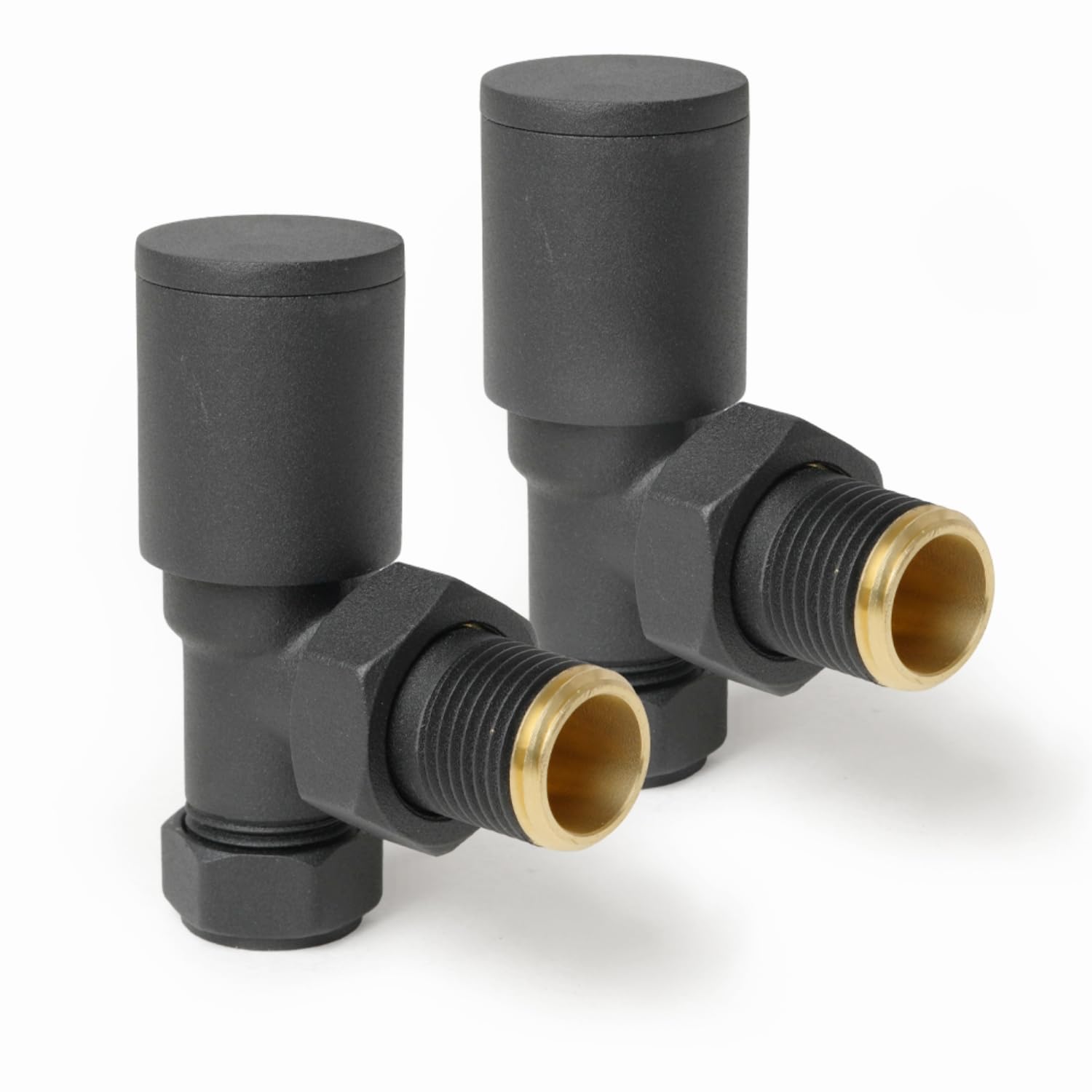 Anthracite Angled Radiator Valves Round Modern Radiator Valves Pair of 15mm x 1/2" Set of 2 for Heated Towel Rails & Central Heating Radiators Anthracite Radiator Valve Set โ image 1