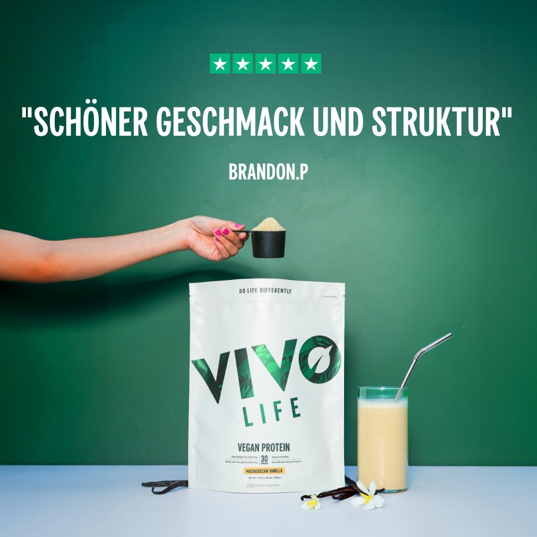 Vivo Life Polvere di Proteine vegane, Gusto Cioccolato – 21 grammi di proteine vegetali per dose, 30 porzioni (960g)