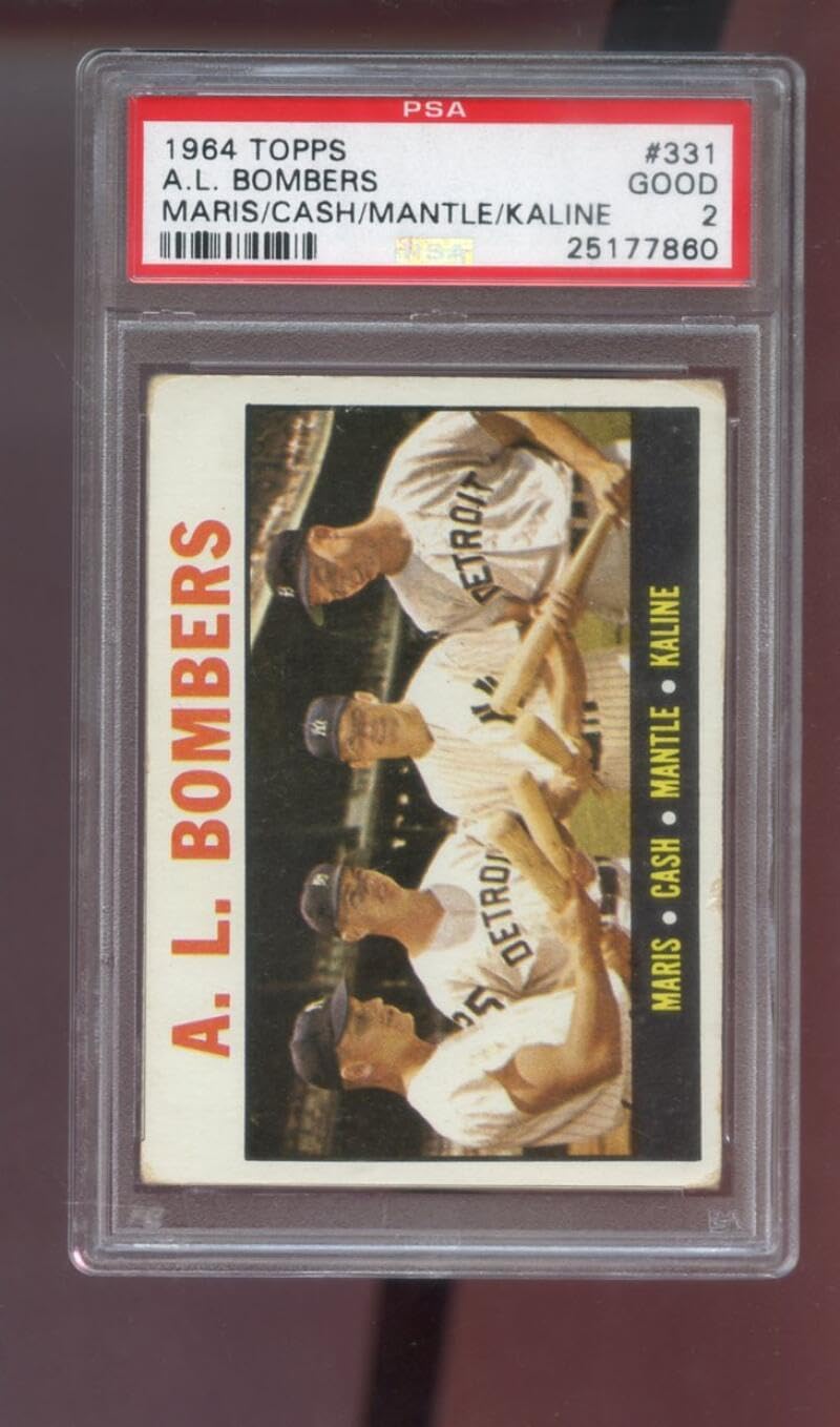 1964 Topps #331 A. L. Bombers Mickey Mantle Norm Cash Roger Maris Al Kaline PSA 2 Graded Baseball Card MLB AL