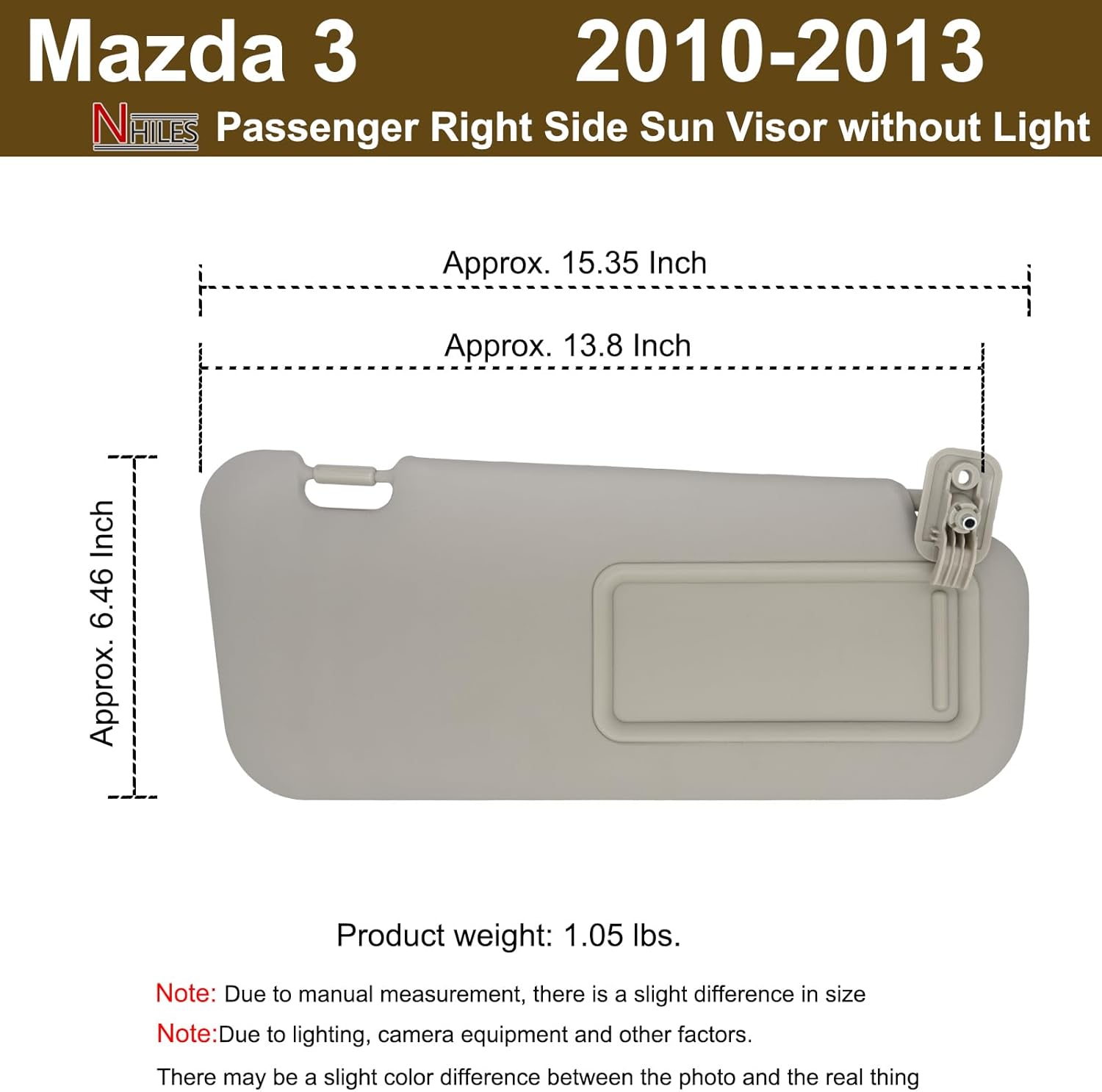 NHILES Left Driver & Right Passenger Side Sun Visor Compatible with Mazda 3 2010 2011 2012 2013 BBM2-69-270C-75 BBM3-69-270C-75 Without Light Beige