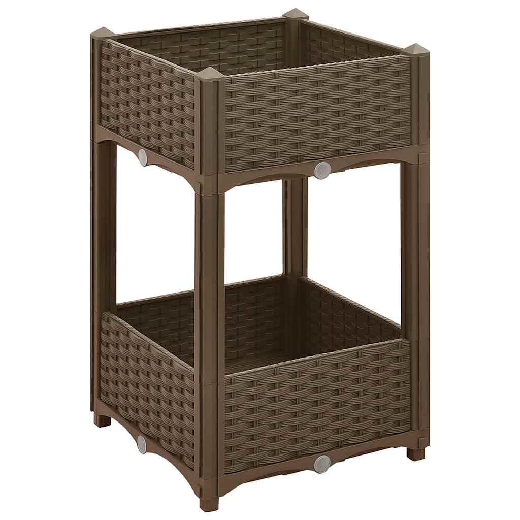Makastle Jardinière sur Pied d'Extérieur 2 Étages Marron en Polypropylène 40 x 40 x 71 cm