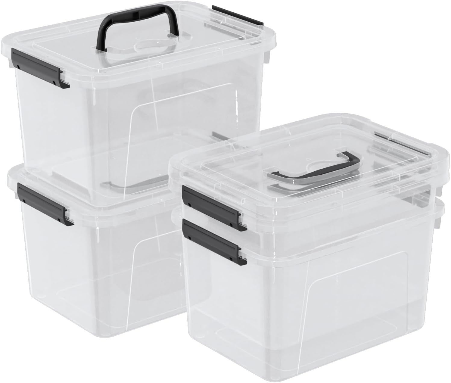 17.5 L Clear Plastic Storage Bin with Handle, Latching Storage Box with Lid, 4 Packs