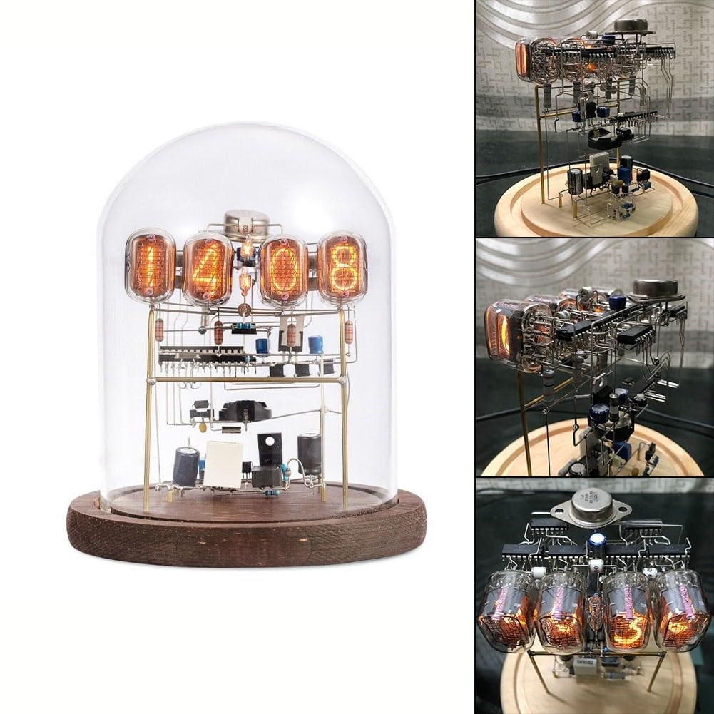 Zoegneer IN12 Nixie Kit d'horloge à tube à monter soi-même avec verre et base en bois, affichage LED de style rétro, rétroéclairage RVB 24 heures, alimenté par USB avec batterie intégrée, heure élevée