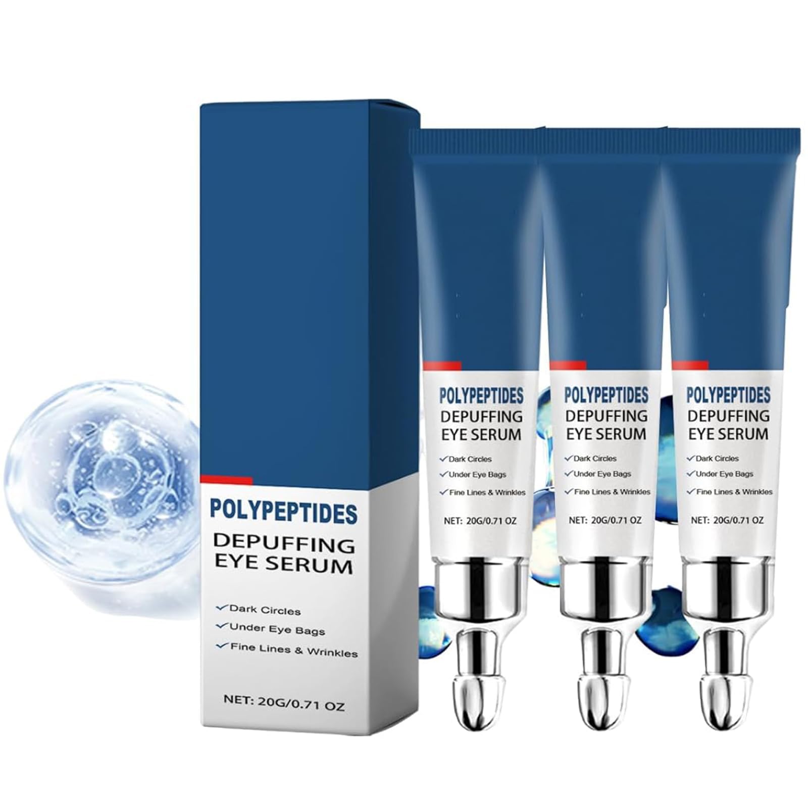 3 Pcs Peptide Depuffing Eye Serum, Polypeptides Depuffing Eye Cream, Awaken Peptide Depuffing Eye Gel, Moisturize Eye Essence, for Dark Circles, Under Eye Bags
