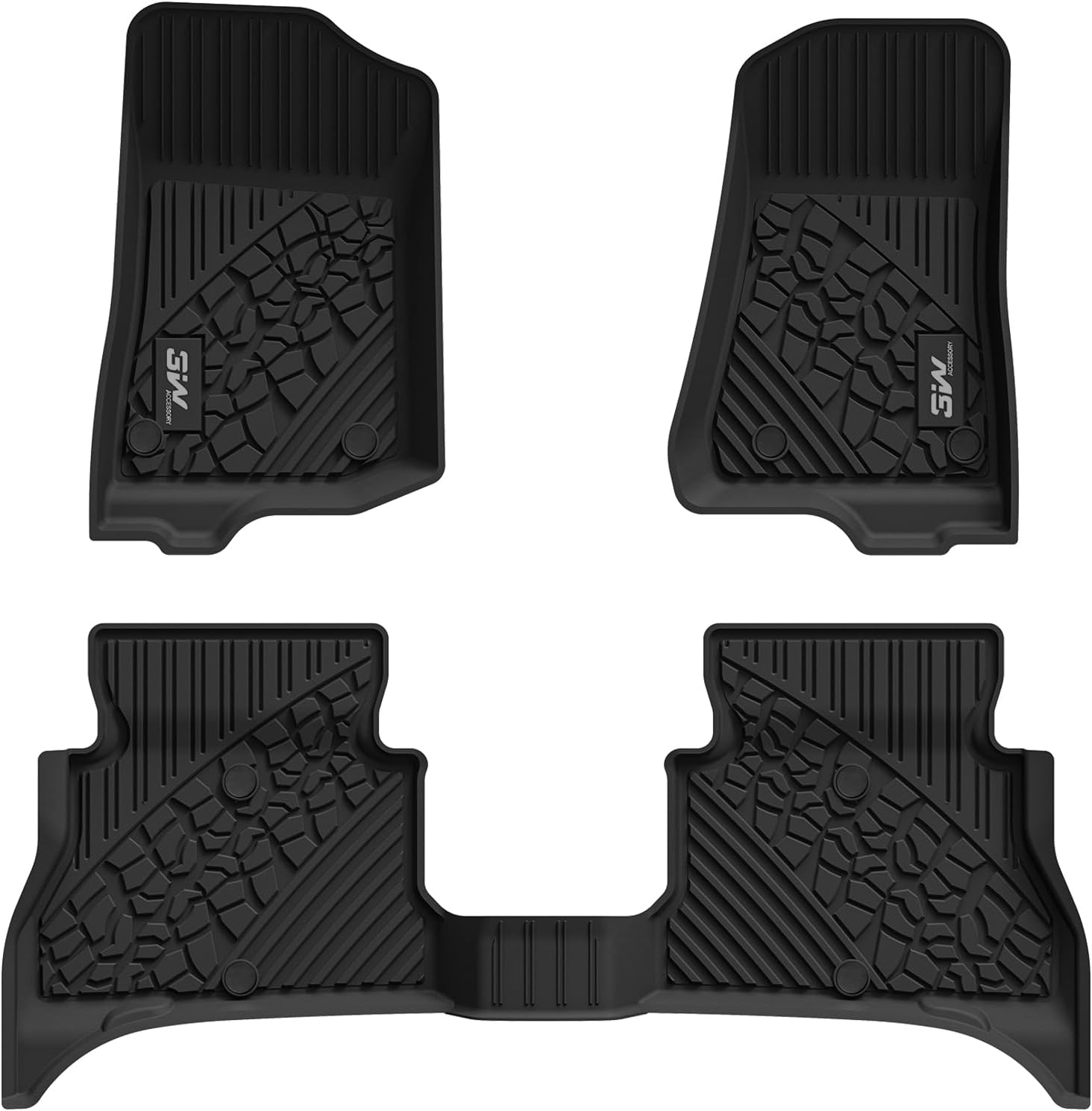 3W Floor Mats Fit for Jeep Wrangler 4XE 2021-2025 2026 Hybrid 4 Door (Non JL or JK), Black All-Weather TPE Floor Liner for 1st and 2nd Row Full Set Car Mats, Grey Logo