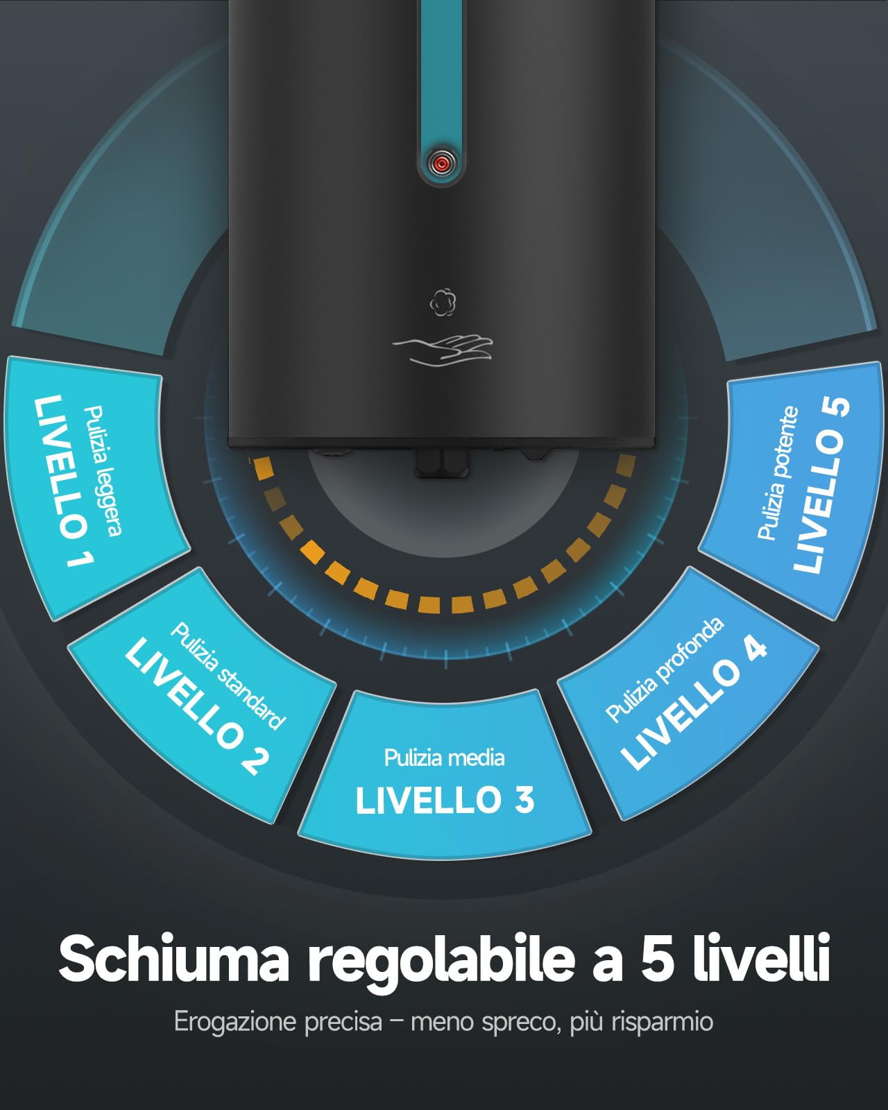 AIKE FoamCore Dispenser Sapone Schiuma Automatico, a Parete per Uso Commerciale, 750ML Acciaio Inossidabile per Sapone Mani Schiumogeno (Acciaio inox nero)
