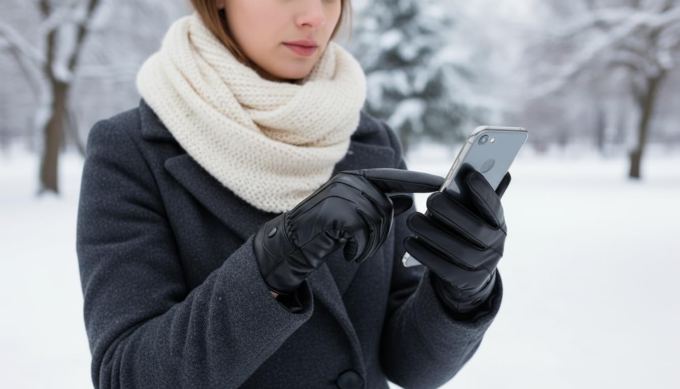 Leather Gloves Women Winter Warm Fleece Lined Touchscreen W031US