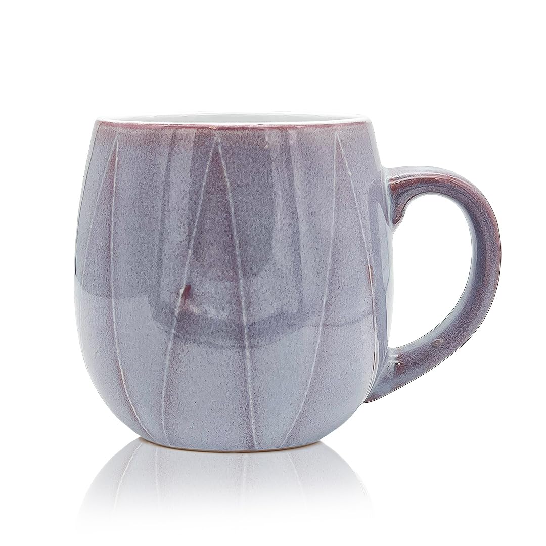 Sabichi Coffee Mug 0.5L - Large, Rounded Barrel Shaped Ceramic Coffee, Tea and Hot Chocolate Mug in Purple, Grey and White with High Gloss Finish
