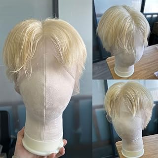 Hesperis Blonde Shaved Boy Wig with Sideburns Full Lace Remy Hair 613 Straight Short Pixie Cut Bob for Men Brazilian Style