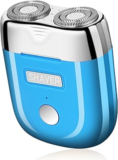 LOPHE Afeitadora Eléctrica Portátil,Mini Afeitadora Eléctrica Hombre,Afeitador Magnética de Bolsillo,Shaver Pequeño Giratorio de Doble Anillo,Recargable USB para Hogar,Oficina,Coche,Viajes (Azul)