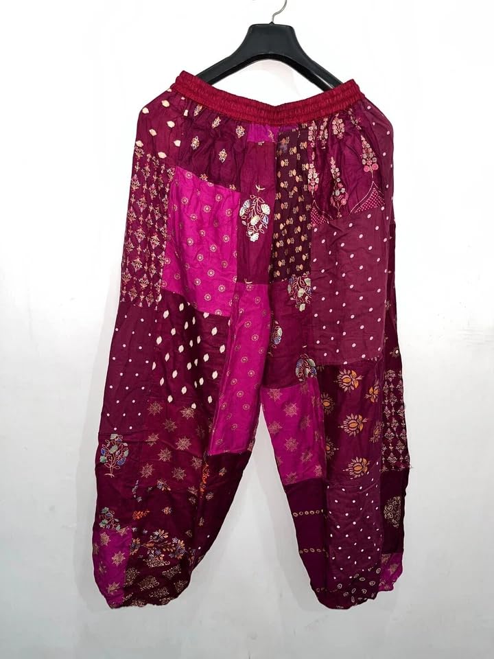 YILLE Boho Patchwork Harem Pants for Women, Casual Loose Fit Hippie Yoga Joggers with Pockets, Bohemian Lounge Comfy Palazzo2