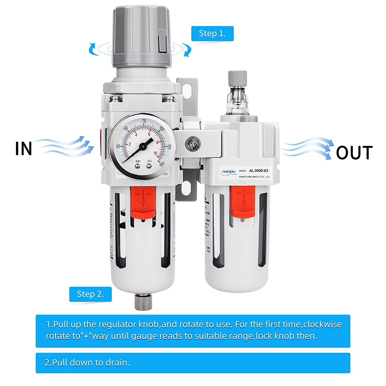 NANPU 3/8" NPT Air Filter Regulator Lubricator Combo, Water Separator — Amazon image 4