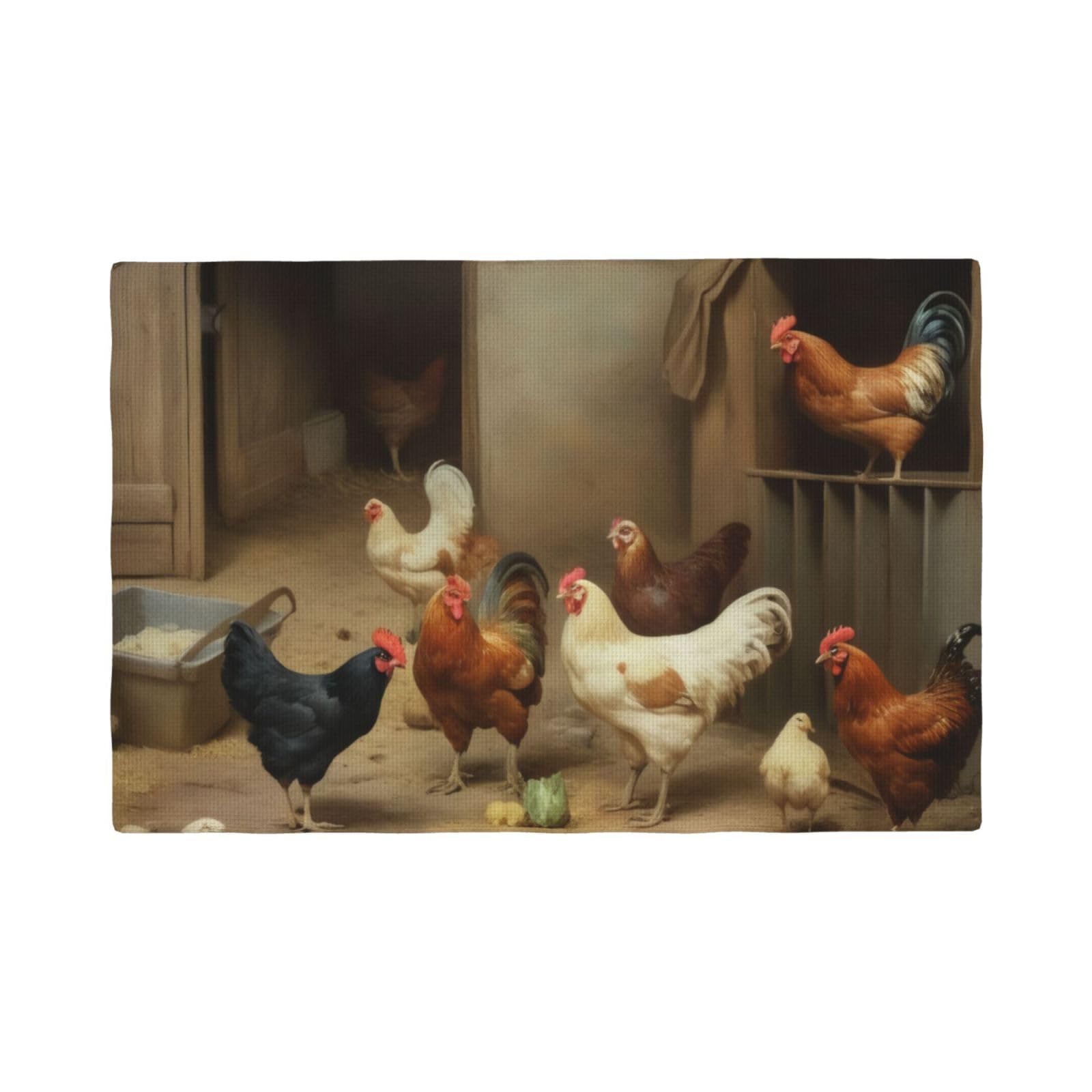 Farm Chickens (1) Imitation Linen Placemat â€“ Elegant Double-Sided Printed Table Mat for Home, Dining, Weddings