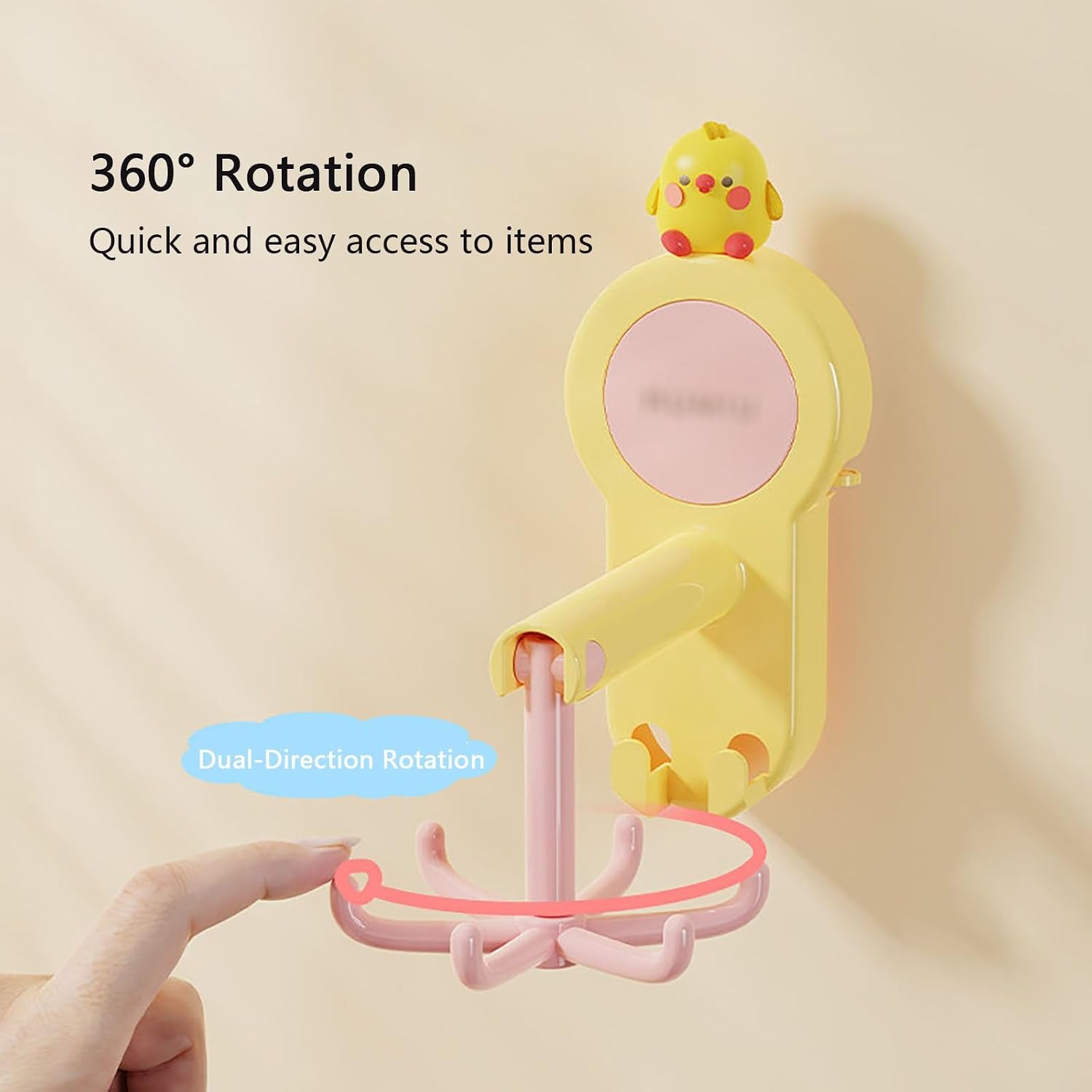 360° Rotating Suction Cup Hooks for Kitchen Bathroom, 2 Pack Multi-Purpose Hanging Organizer, Removable Hooks for Towels, Utensils(Pink)