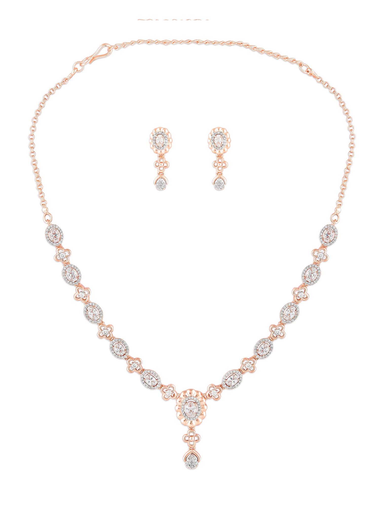 ZAVERI PEARLS Rose Gold Dazzling Cubic Zirconia Contemporary Necklace & Earring Set For Women-ZPFK15949 (B0C4TWNP1J) Amazon Price History, Amazon Price Tracker