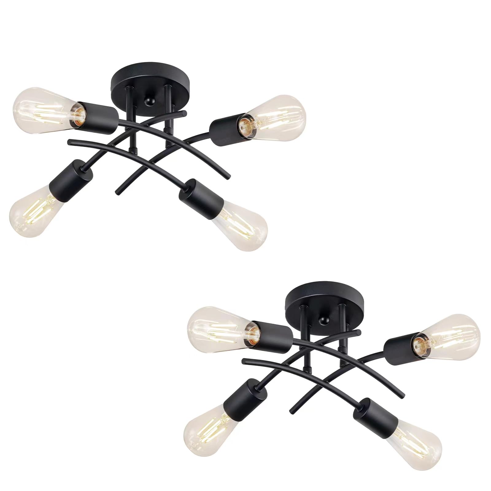 Piano 4-Light Industrial Semi Flush Mount Ceiling Light Fixture, Modern Sputnik Chandelier Light Fixture,Black Ceiling Light Fixture for Kitchen Bedroom Living Room Hallway 2 Pack