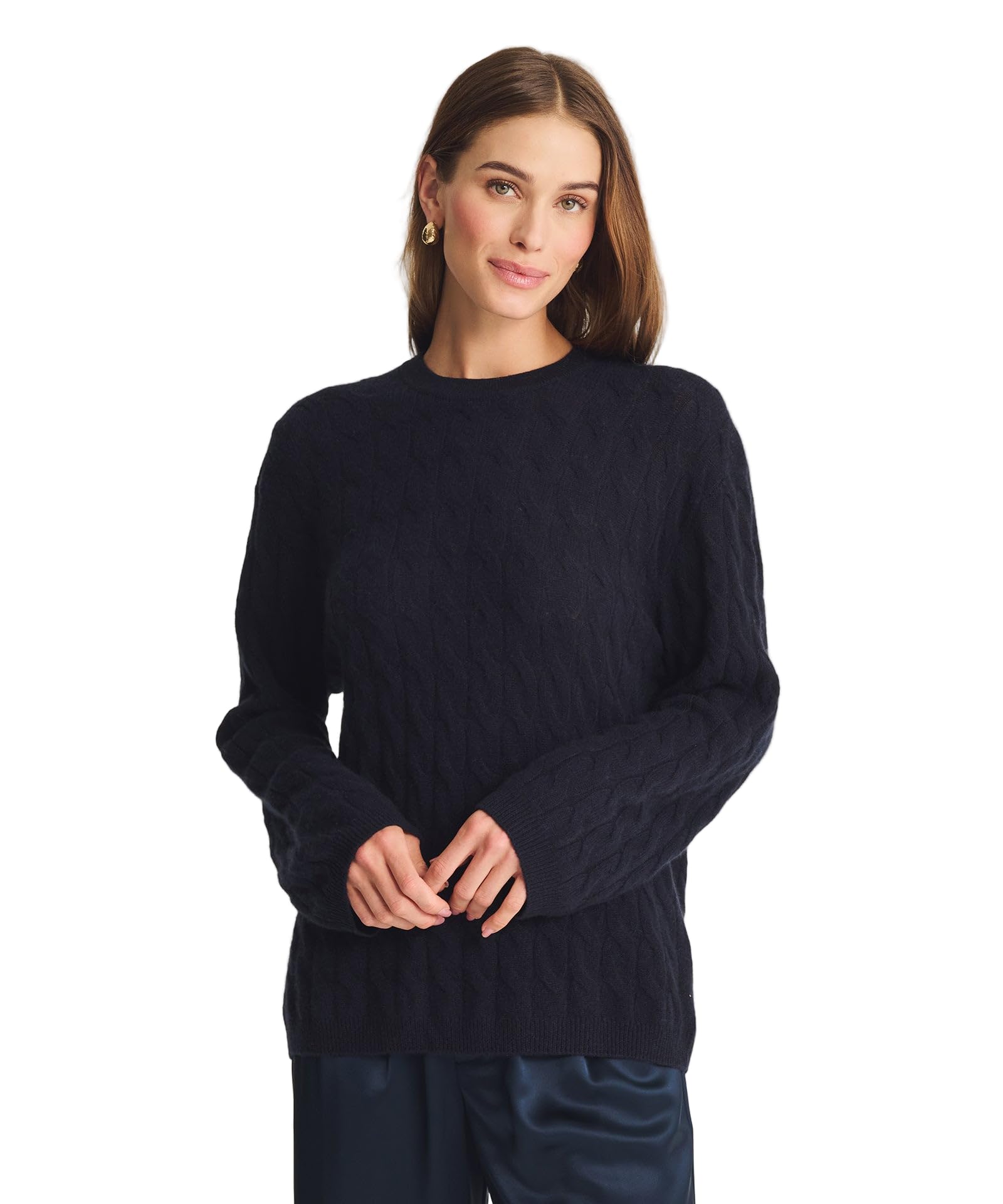NAADAM Lightweight Cashmere Cable Oversized Crewneck Sweater