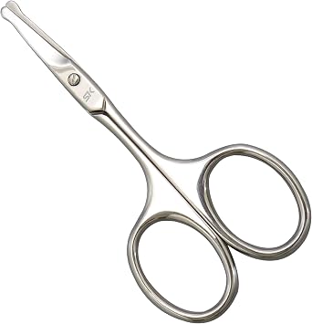 Precision Trim Silver Nose and Facial Hair Scissors with Straight Safety Blades, Rounded Tips for Gentle and Precise Grooming of Nose, Ear, and Eyebrow Hair SUNDEN SD1251