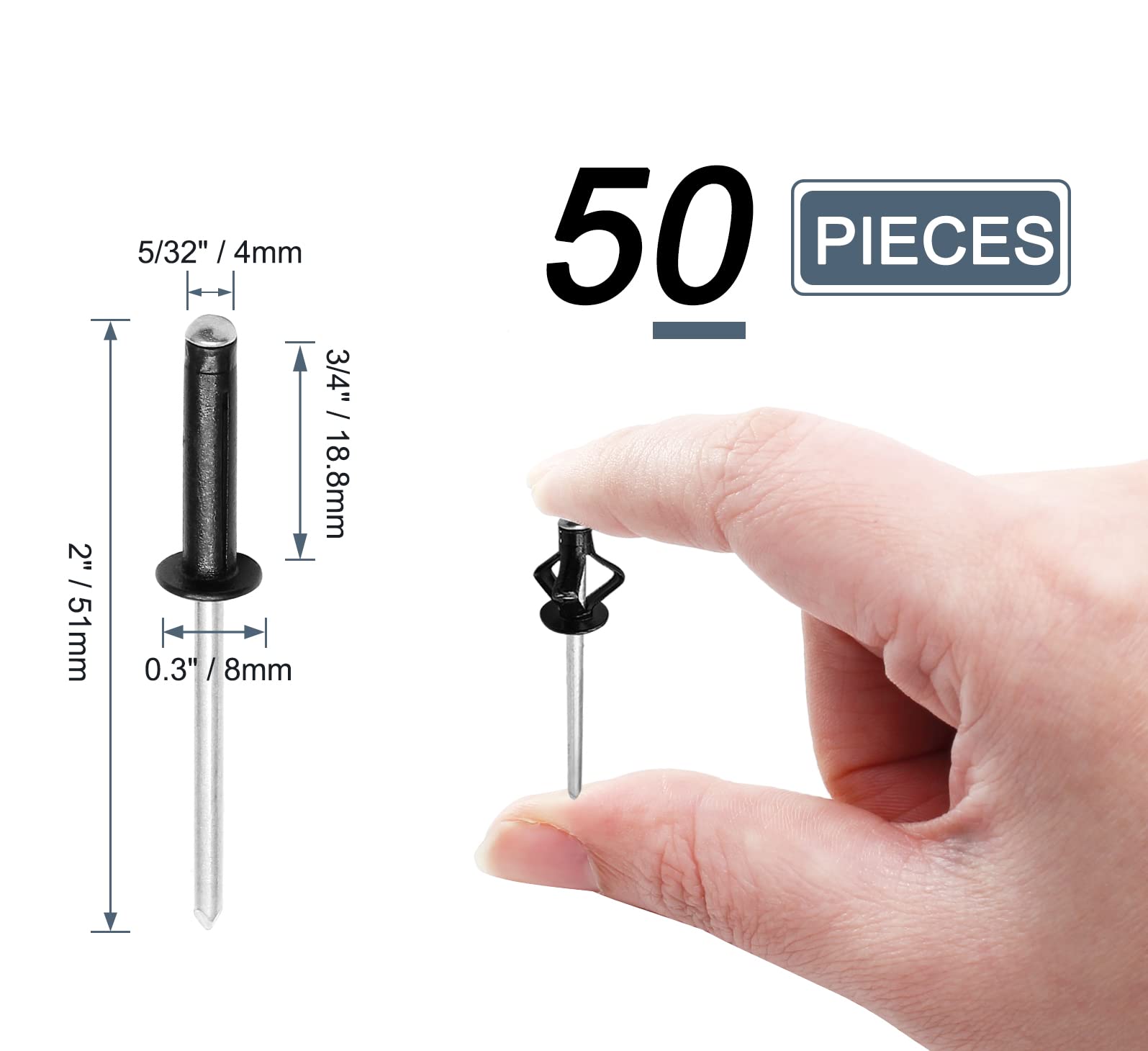 Black Tri Grip Rivets - 50 Pack -4 Black Tri Grip Rivets - 50 Pack -4