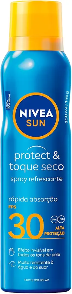 NIVEA SUN Protetor Solar Spray Protect & Toque Seco FPS 30 200ml - Com rápida absorção e resistente à água, esse protetor solar oferece alta proteção ao sol, de fácil aplicação