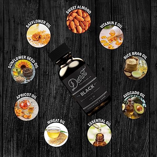 Detroit Grooming Co.natural Beard & Mustache Oil For Men-Nourishing & Organic Beard Moisturizer W/Sweet Almond Oil & Vitamin E - Softens, Boosts Growth -Cedarwood & Amber Scent- Black Edition - 1Oz #TOP3