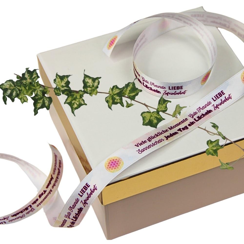 Satin-Geschenkband "Blume des Lebens" Bandbreite 20 mm, Länge 75 Meter