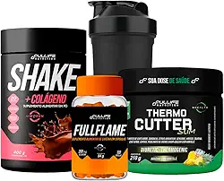 Kit Shake Substituto de Refeição Com Colágeno 400g + Termogênico Thermo Cutter Slim 210g + Fullflame Cafeina 200mg 120 Capsulas (Chocolate)
