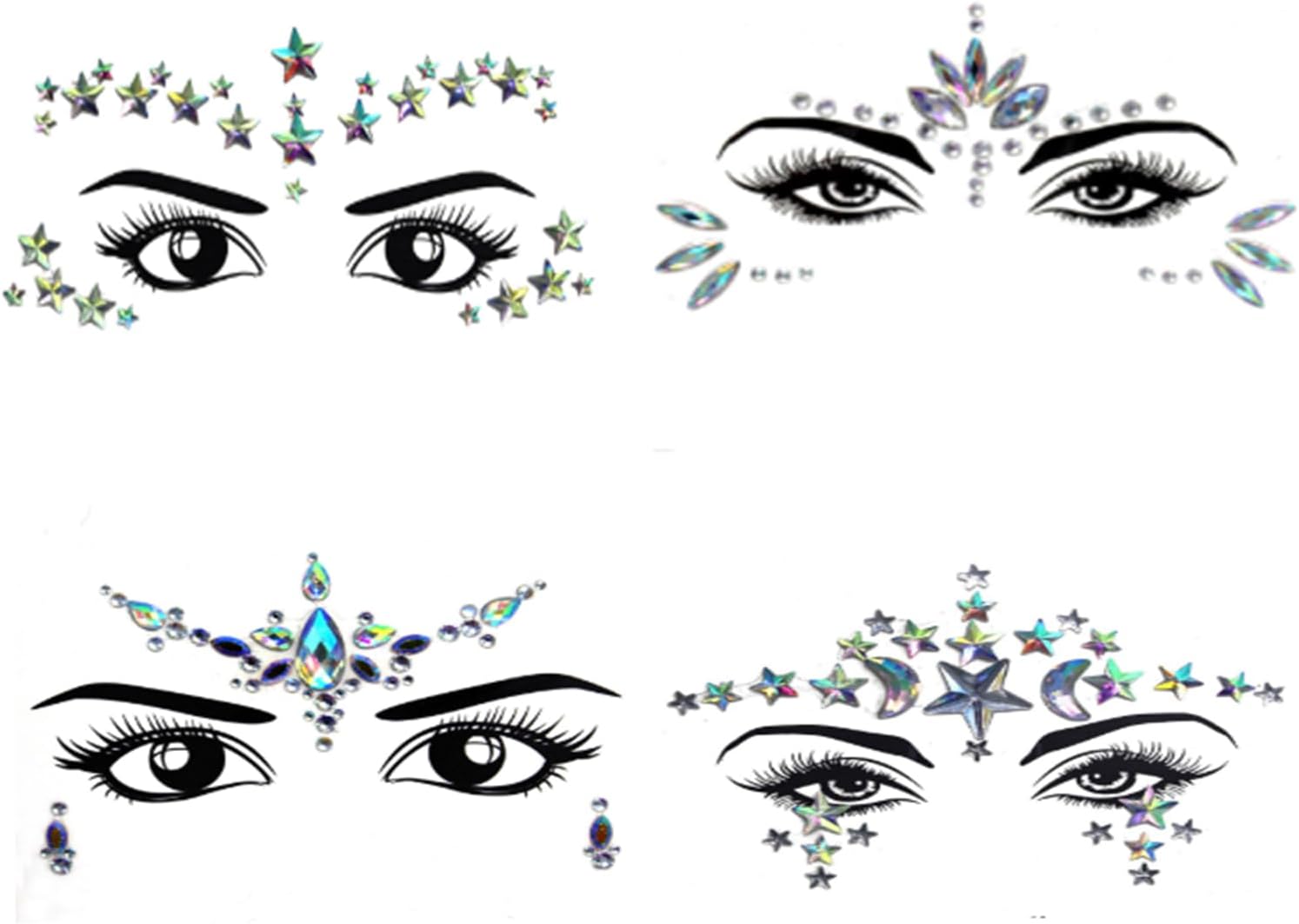 4 Pieces Face Gemstones Rhinestones 3D Sexy Face Stickers Face Decoration Rhinestone Face Jewelry Crystal Rhinestone Rhinestone for Music Carnival Party Makeup
