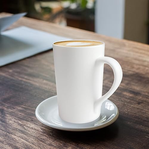 Miniatura 5 de Paquete de 2 tazas de café de cerámica de 12 onzas, taza de cerámica blanca pura, simple, grande, alta, taza de café con leche blanca con asa