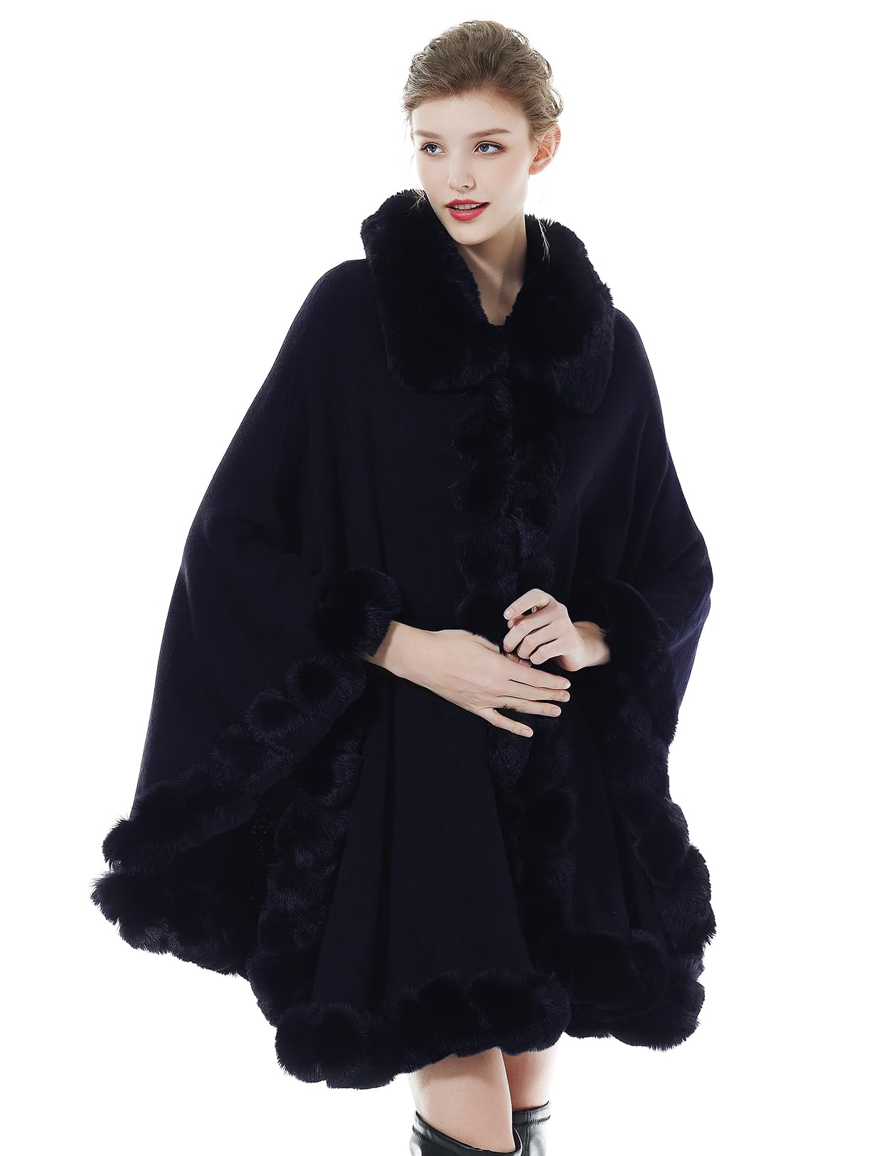 BEAUTELICATE Cappotto a Maglia Mantella Poncho in Pelliccia Sintetica Scialle con Collo Donna Stola Cardigan per Festa Matrimonio Invernale Sposa
