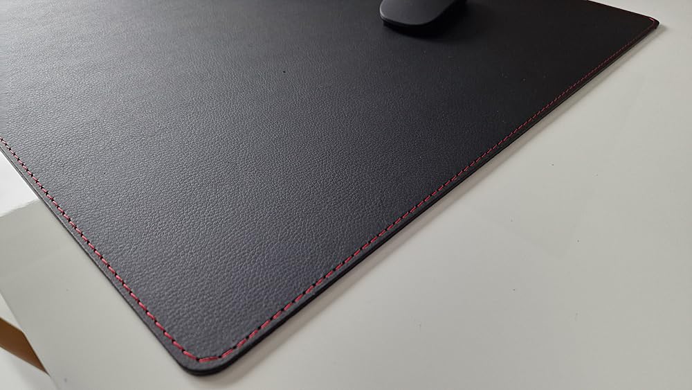 Schreibtischunterlage sanft lux Leder 60 x 40 Schwarz Rote Naht