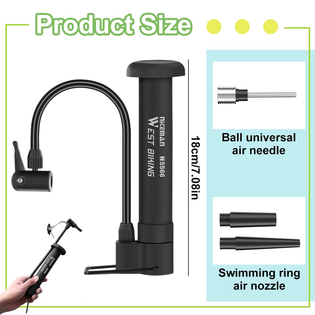 Pompe à Pied Portable pour Vélo Haute Pression pour Tous Vélos, Course, E-Bike, VTT
