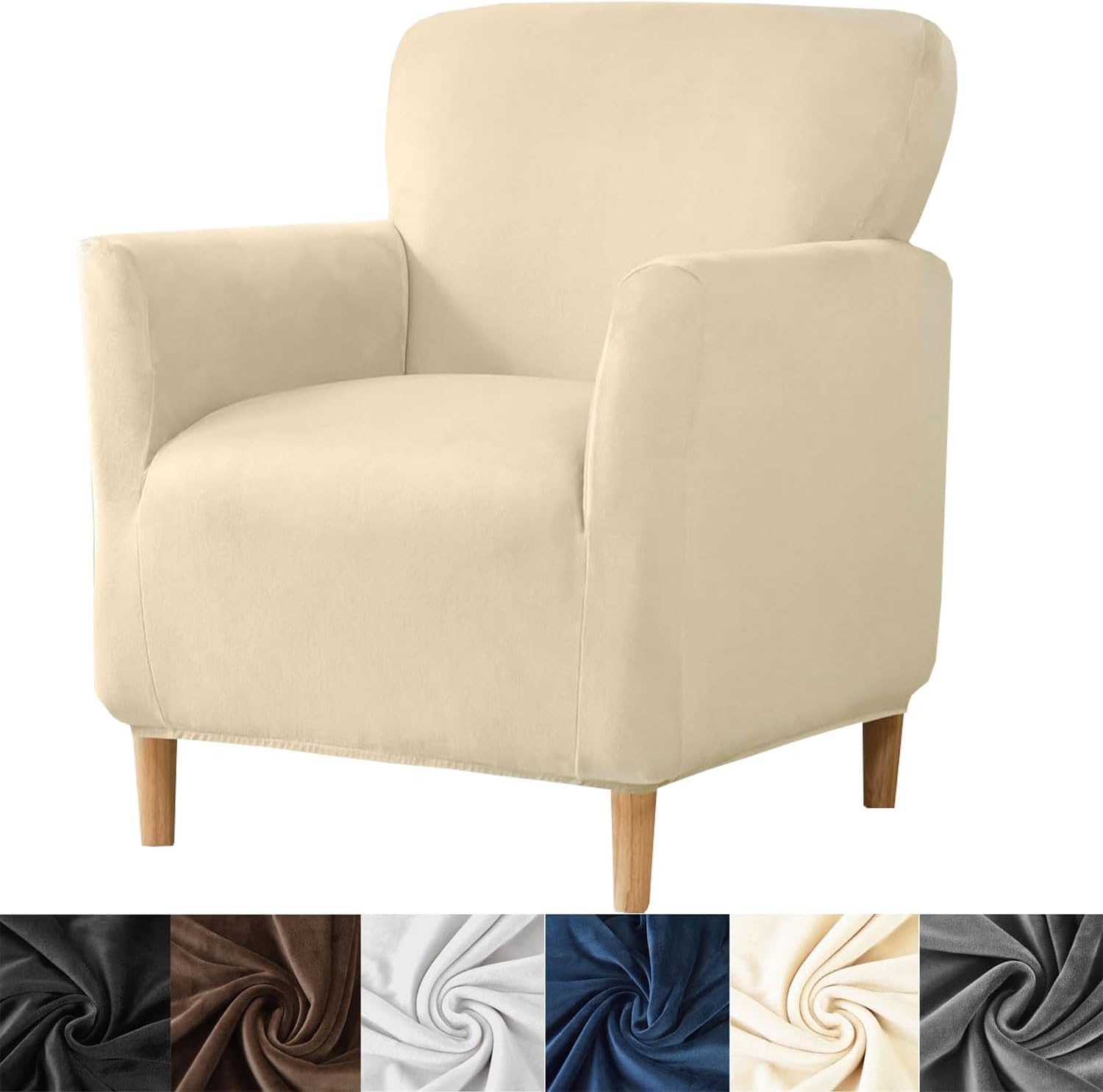 HFCNMY Banquet Armchair Slipcover,Stretch Velvet Armchair Cover Soft Chair Covers with Arms for Living Room Furniture Protector Beige