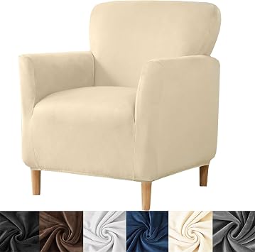 HFCNMY Banquet Armchair Slipcover,Stretch Velvet Armchair Cover Soft Chair Covers with Arms for Living Room Furniture Protector Beige